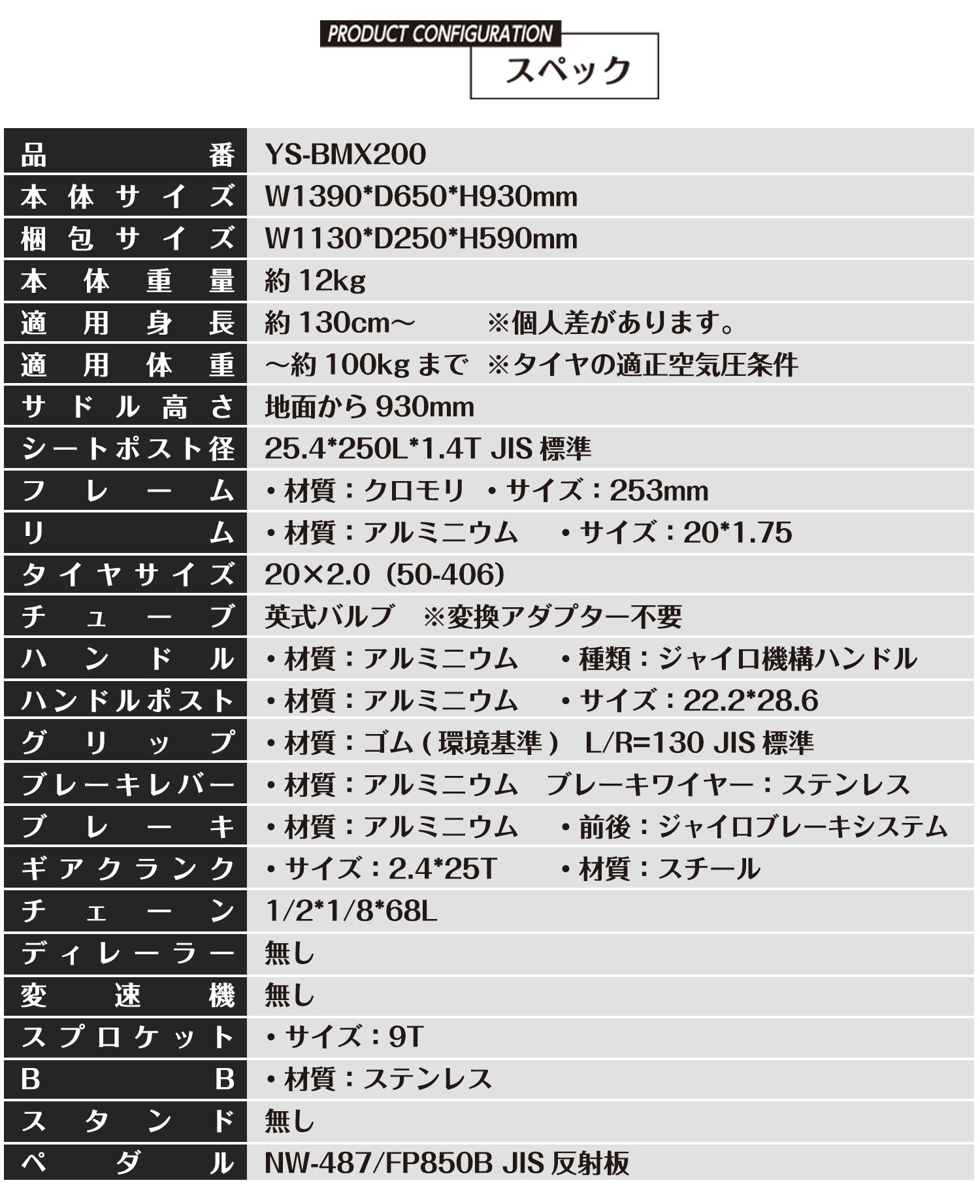 SPEEDWORLD BMXバイク 20インチ YS-BMX200 詳細画像